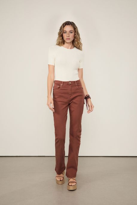 Calça Sarja Boot Basic High Marrom Mink - 46