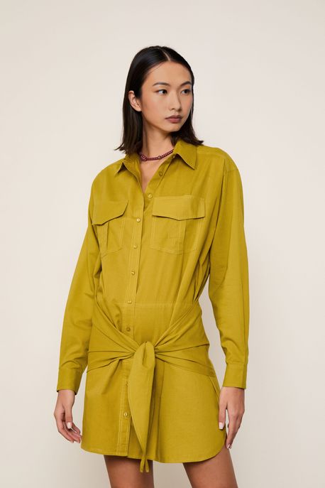 Vestido De Voil Curto Com Amarração Verde Calor - M