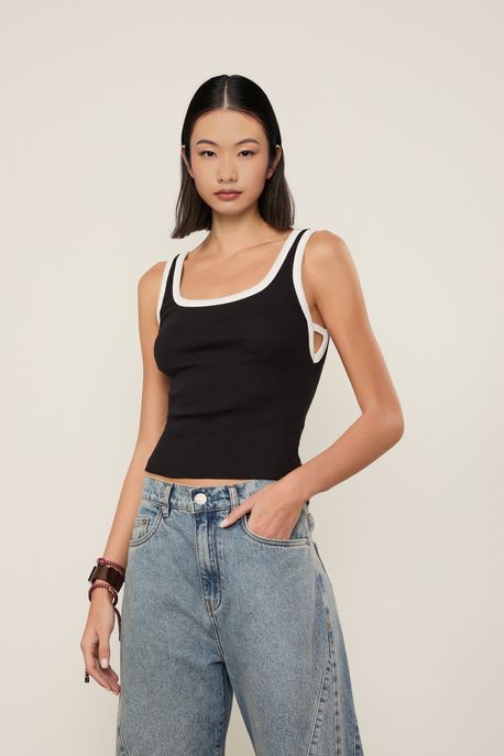 Regata Malha Abertura Cavas Preto - M