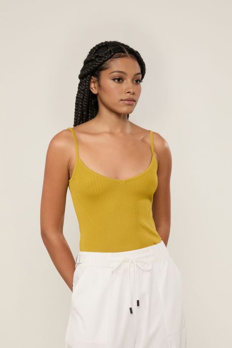 Regata De Tricot Decotada Alças Finas Verde Calor - M