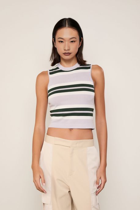 Regata De Tricot Cropped Listrado - P