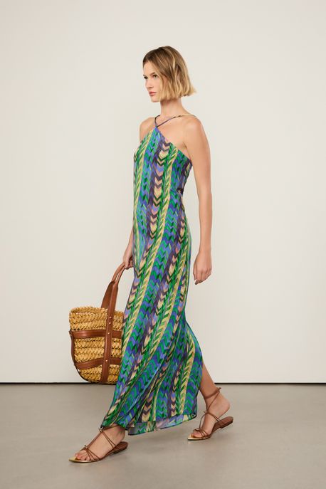 Vestido Midi Costas Amarração Estampado Est Chevron Colagem Cannes e Proa - 44