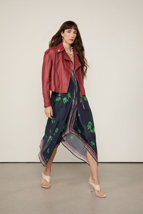 Vestido Midi Decote v Estampado Est Lenco Fig Coqueiros Ancora - 36