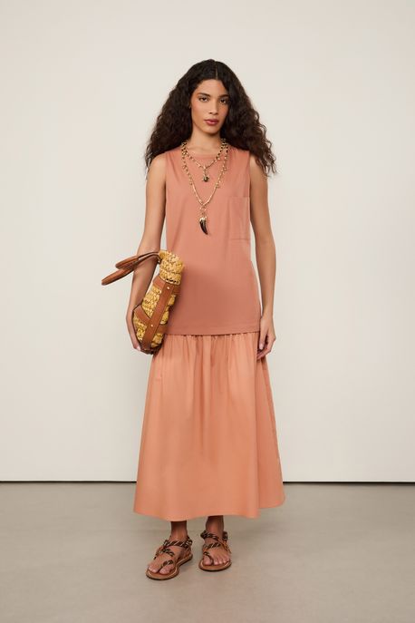 Vestido De Malha Com Tricoline Bronze Light - PP