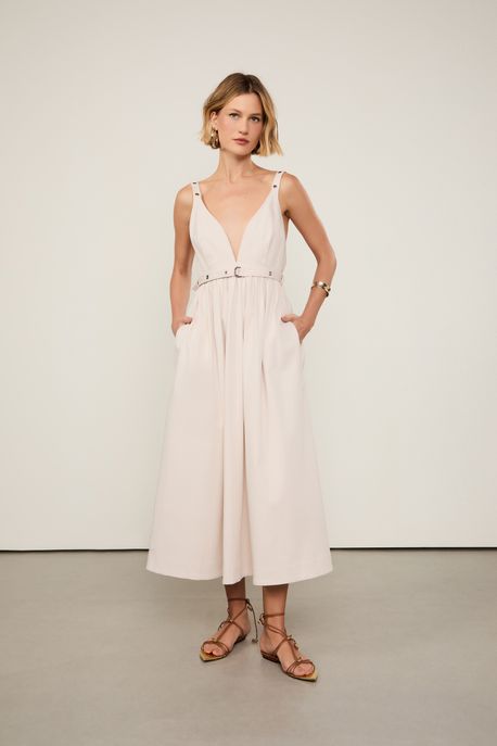 Vestido Midi Risca Litoral Rosa Claro / Azul Claro / Off - 42