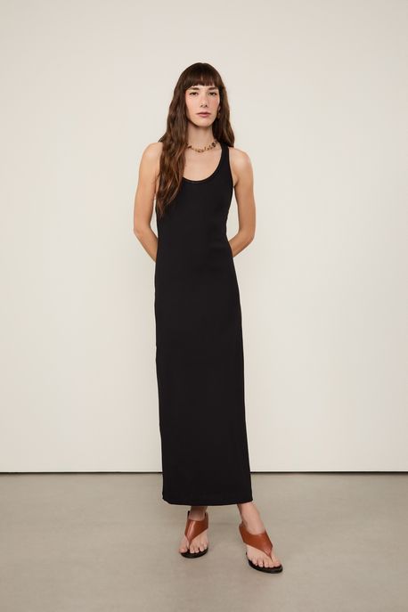 Vestido De Malha Rib Com Decote Nadador Preto - M