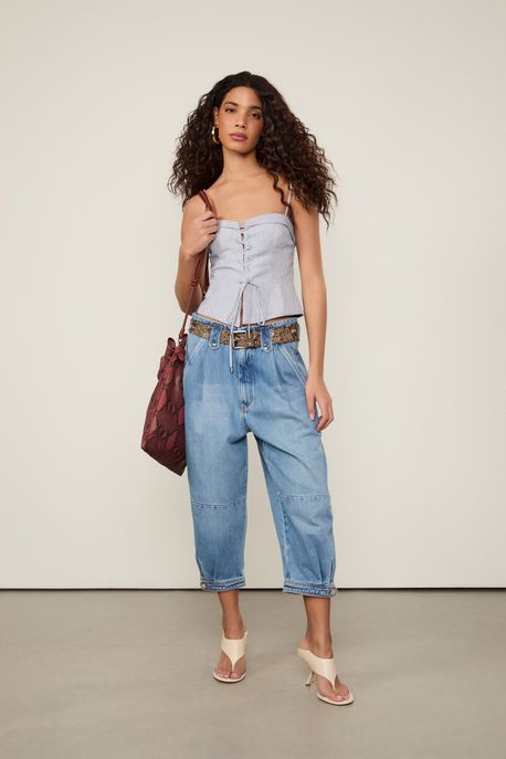 Calça Jeans Over Cintura Baixa Jeans Claro - 44