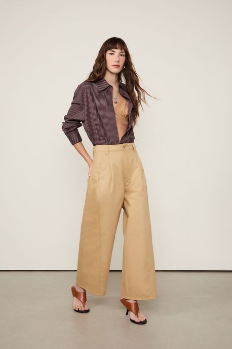 Calça De Sarja Bolso Faca Cintura Baixa Bege Safari - 42
