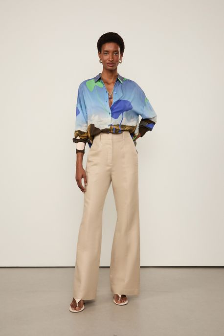 Calça De Algodão Com Linho Khaki Bege Khaki - 36