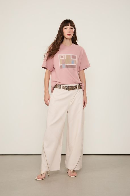 Calca Risca Litoral Rosa Claro/ Azul Claro / Off - 40