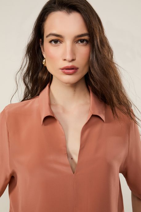 Camisa De Seda Polo Bronze Manga Curta Bronze Light - 36