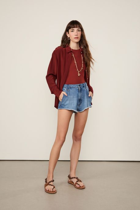 T-Shirt De Tricot Canelado Básica Marrom Taipas - GG