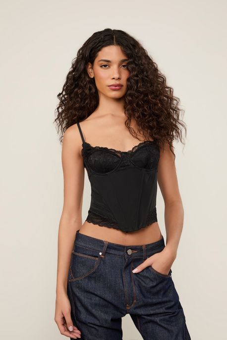 Corselet De Seda Com Renda Intimates Preto - M