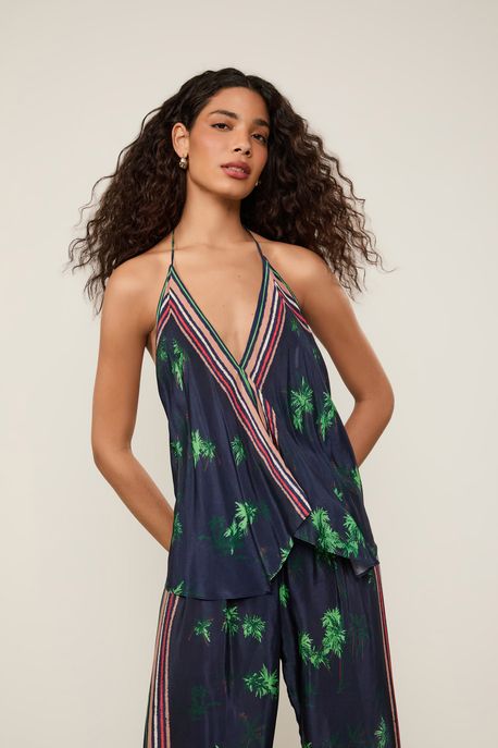 Blusa Frente Única Com Decote v Estampada Est Lenco Fig Coqueiros Ancora - 34