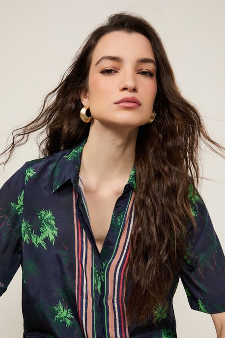 Camisa Com Manga Curta Estampada Est Lenco Fig Coqueiros Ancora - 40