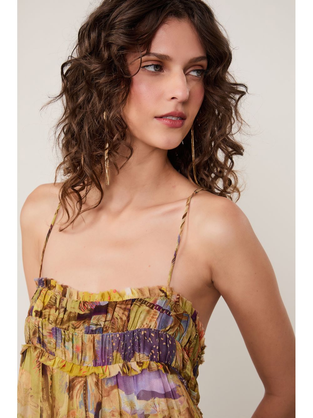 Animale — Vestido De Georgette Leve Longo De Alça Estampado