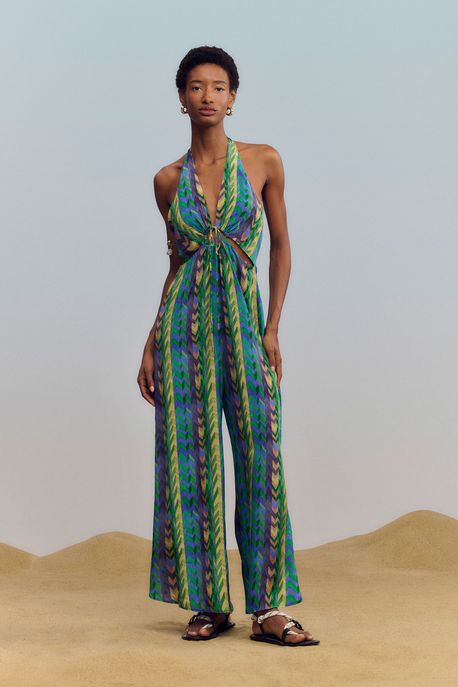 Macacão Longo Com Cut Estampado Est Chevron Colagem Cannes e Proa - 38