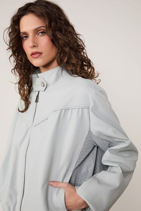 Jaqueta De Couro Mix Textura Balone Azul Tourmalina - M