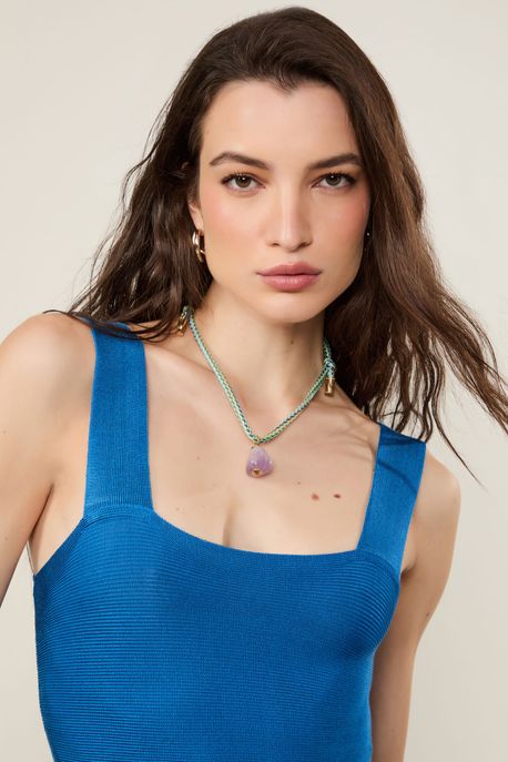 Top Cropped De Tricot Com Decote Reto Azul Cannes - G