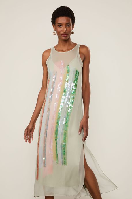 Vestido Regata De Geogette Midi Aqua Paete Verde Brisa Verde Brisa - 44