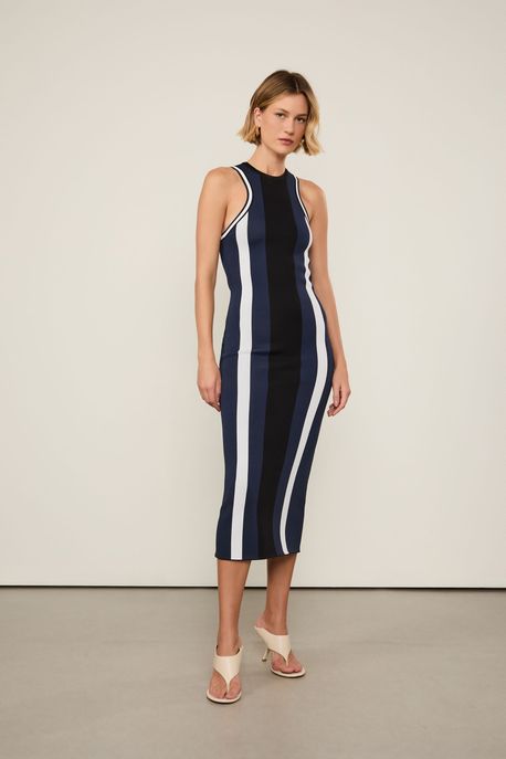 Vestido De Tricot Nautico Esportivo Azul Ancora / Preto - P