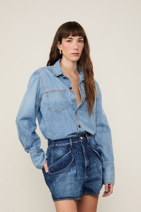 Short Jeans Super Wash Cintura Baixa Jeans Escuro - 38