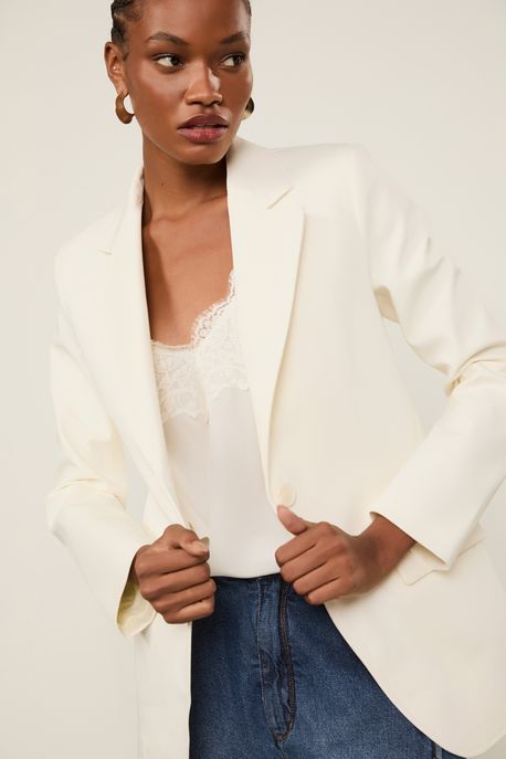 Blazer De Algodão Com Elastano Acinturado Off White Off White - 40