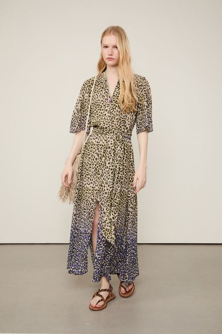Chemise De Georgette Com Faixa Estampada Est Bar Onca Degrade Tropical Simples - 36