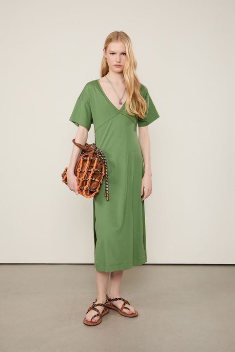 Vestido De Malha Decote v Com Cut Nas Costas e Fenda Verde Confrei - GG