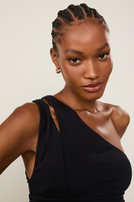 Top De Malha Cruzado Um Ombro So Preto - M