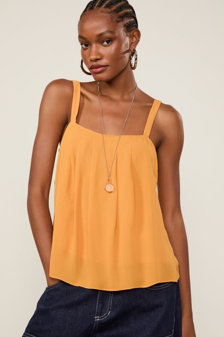 Regata De Georgette Com Pregas Laranja Laranja Brick - 36