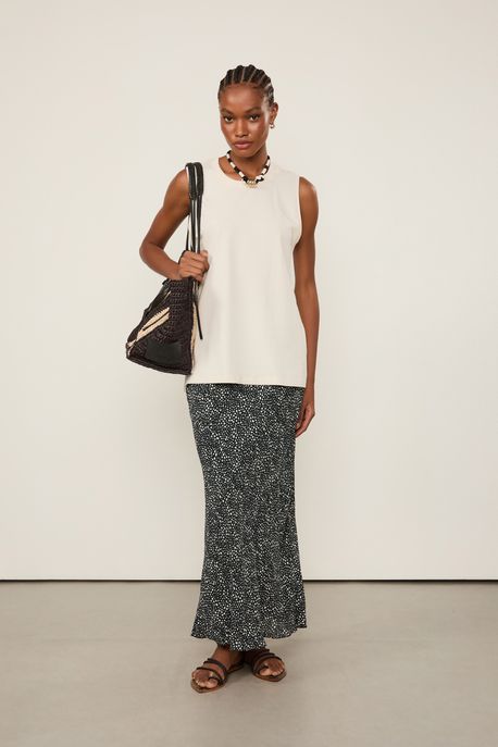 Regata De Malha Preta Basic Com Fenda Off White - G