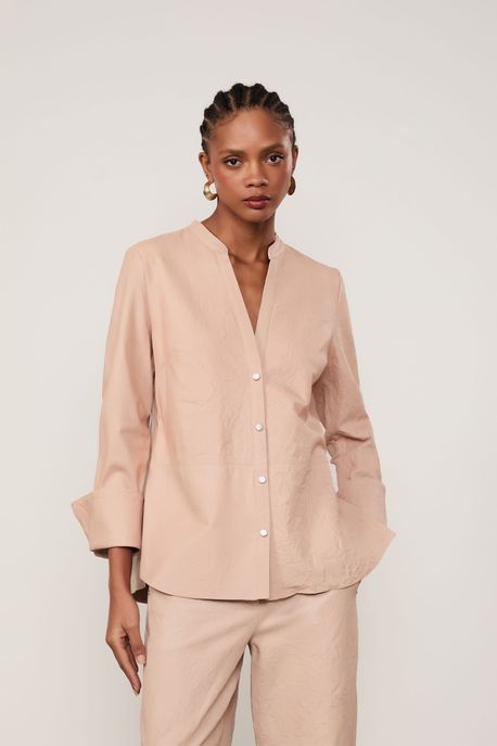 Camisa De Couro Pospontos Vintage Bege Amendoado - 38