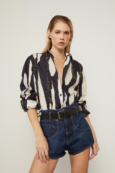 Camisa Manga Longa Oversized De Algodão Estampada Est Fig Recorte Lettering Preto e Glitch - 42