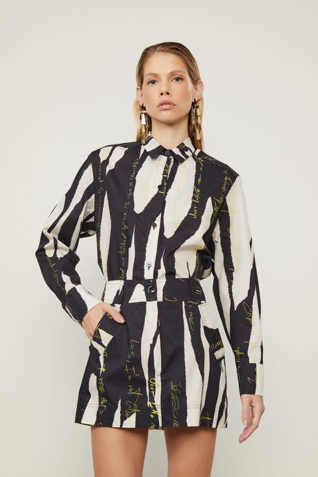 Mini Saia Bolso Faca De Algodão Estampada Est Fig Recorte Lettering Preto e Glitch - 36