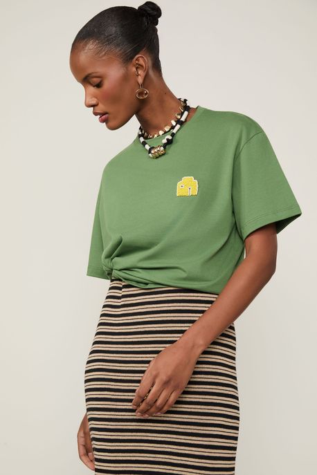 T-Shirt De Malha Bordada a Mão Verde Verde Confrei - GG