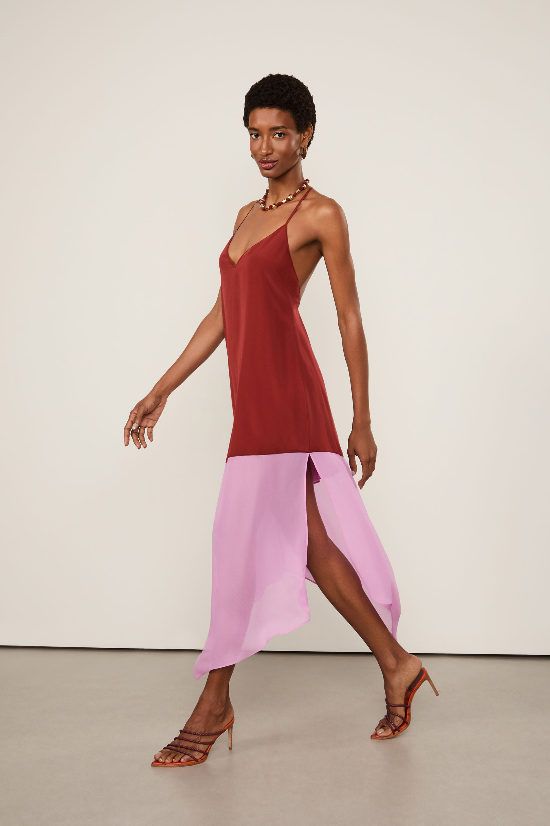 Vestido Midi Com Stopper Marrom Pimenta