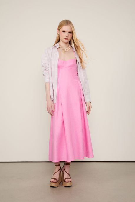 Vestido De Linho Midi Rosa Sakura - 44
