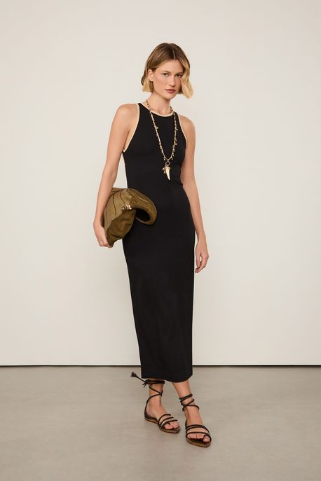 Vestido De Malha Bicolor Com Costas Vazadas Preto - M