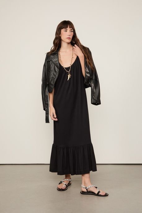 Vestido De Malha Com Alça Dupla Preto - PP