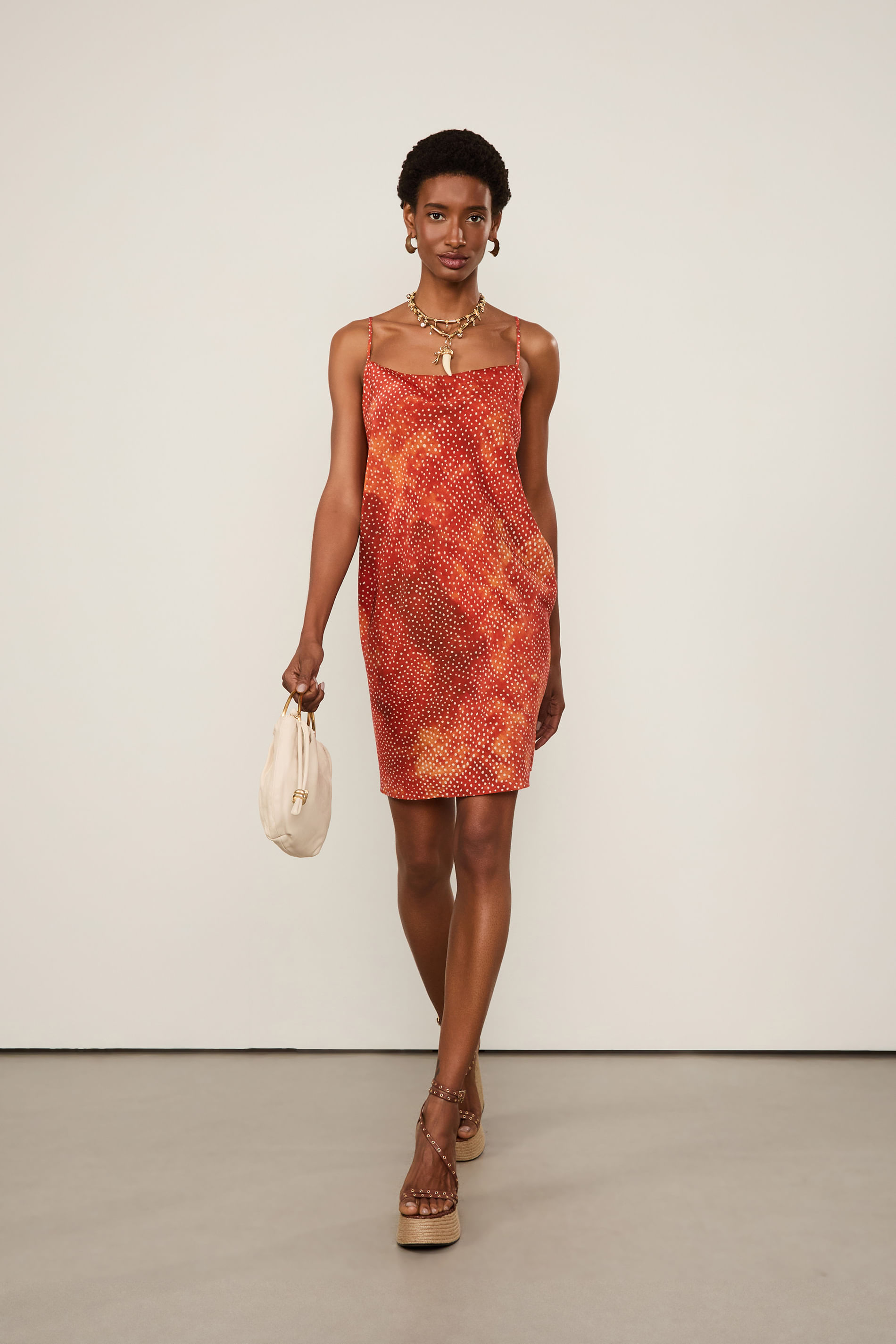 Vestido De Seda Curto Degagê Estampado