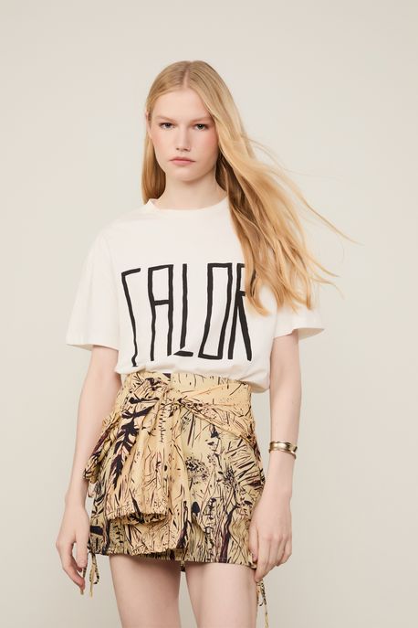 Mini Saia De Algodão Cargo Estampada Est Folhagem Nanquim Papiro - 42