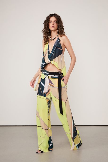 Calça De Georgette Pesado Pantalona Estampada Est Loc Wind Color - 36