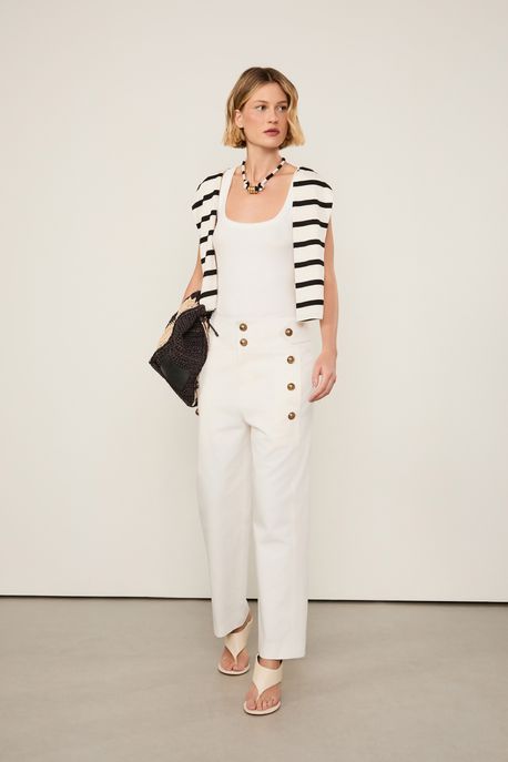 Calca De Algodao Com Linho Nautica Off Off White - 38