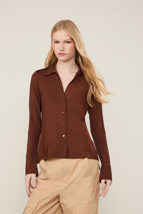 Camisa Jersey Punho Marrom Cacau - PP