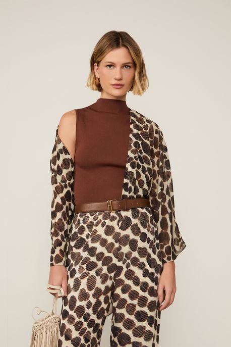 Blusa De Tricot Cropped Básica Com Gola Alta Marrom Cacau - M