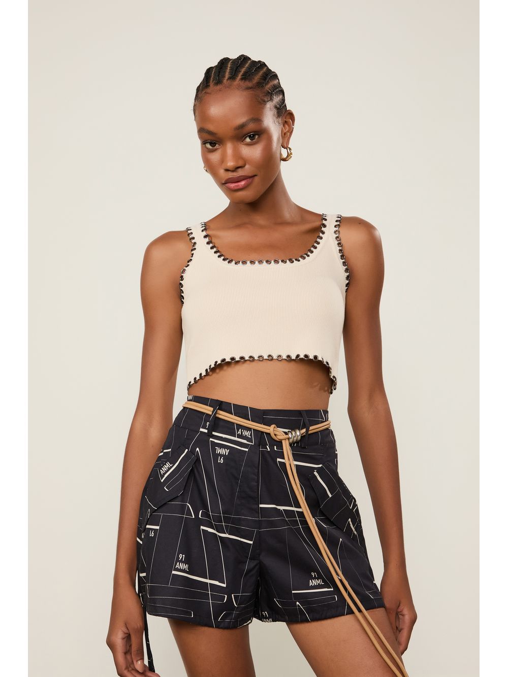Animale — Top Cropped De Tricot Com Ilhós Detalhe Decote