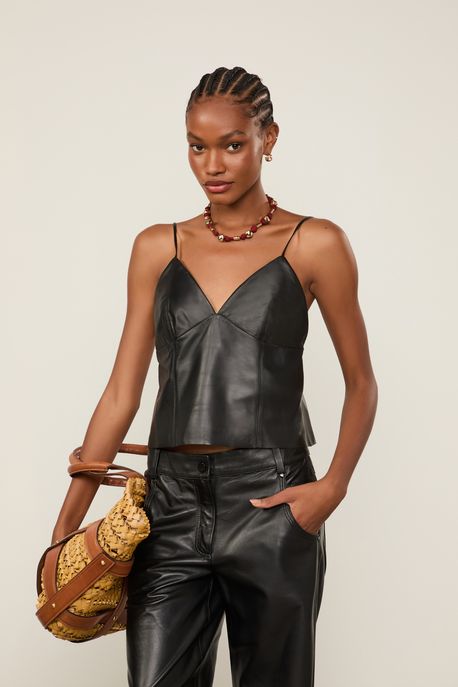 Top De Couro Classic Pespontos Preto - 42