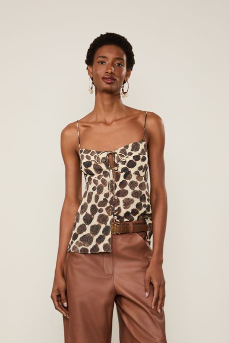 Regata De Georgette Pesado Decote Amarração Estampada Est Bar Pois Penas Color - 36