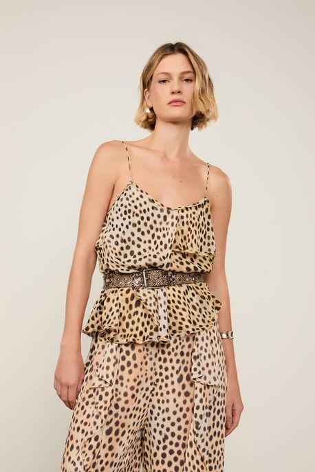 Regata De Georgette Leve Camadas Estampada Est Onca Oasis Color p - 44